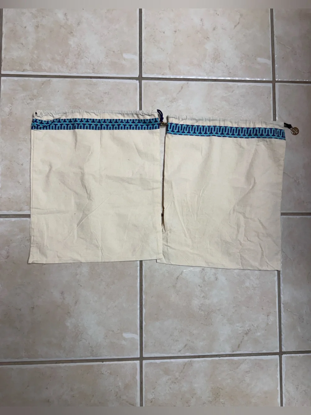 Tory Burch Cream Drawstring Bottoms with Blue Trim
